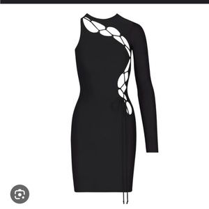 Black Skims lace up one shoulder mini dress